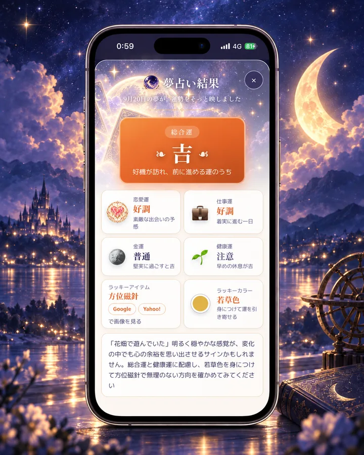 夢占いの結果画面